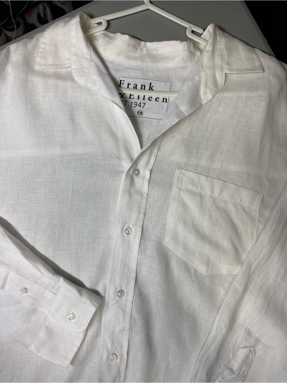 Frank & Eileen Mackenzie Shirt Womens OS White Italian Linen Oversized Button UP